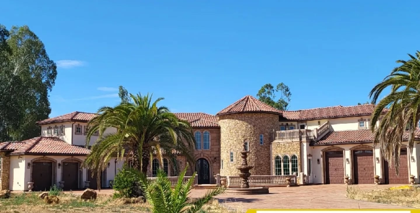 Architectural precast exterior trim and balustrades installed by Lions Precast on luxury home in Fresno California